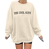 ECYJIO Aunt Sweatshirts For Women Auntie Sweatshirt The Cool Aunt Sweater Auntie Gifts Sweaters Embroidered Crewneck Tops