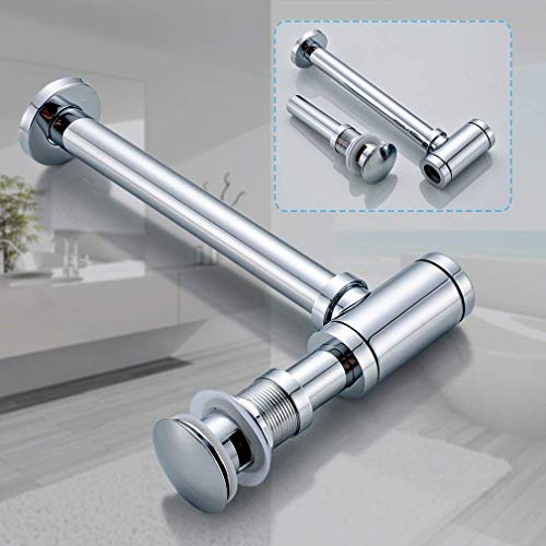 Beelee Bathroom Sink Round Bottle Trap, Zinc Alloy Bottle Waste Trap Drain Kit P-TRAP Tube and Pop Up Drain Stopper with Overflow, Chrome