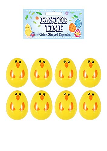 HENBRANDT - 32 Packs of Chick Shaped Easter Egg Capsules Party Favours Prizes - 8 Capsules per Pack - Yellow Plastic Easter Eggs for Children Egg Hunts Competitions Party Games Decorations