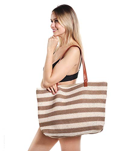 straw tote with zipper