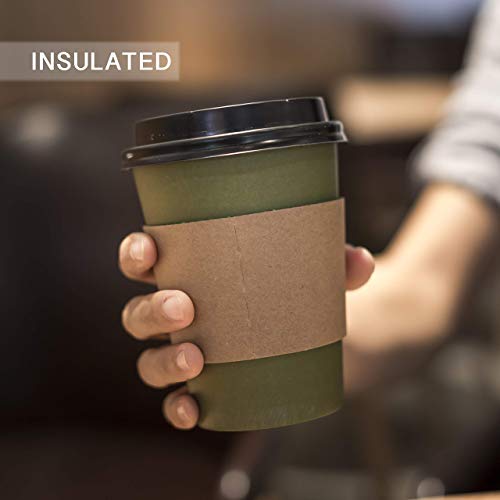 100 Pack Disposable Coffee Cups With Lids by EMP - Disposable And Eco Friendly To Go Coffee Cups - Leak Proof 12 Oz Insulated Coffee Cups - Lids And Sleeves Included