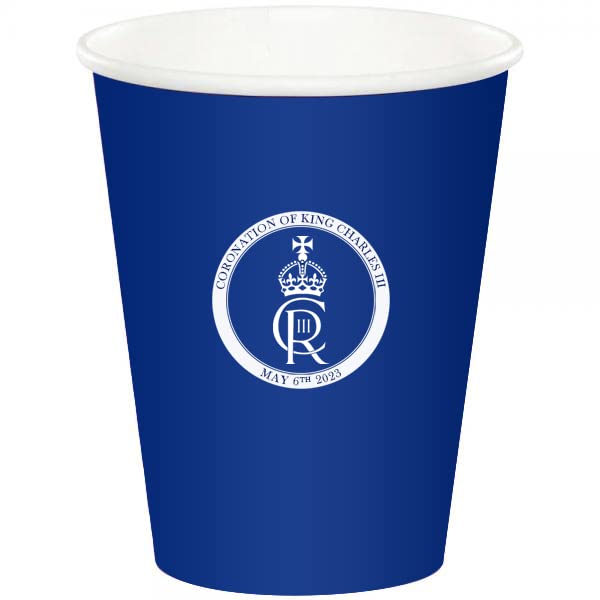 SHATCHI 20pcs King Charles III Blue Paper Cups 9oz King's Coronation UK British Royal Party Supplies Tableware Decorations Souvenir