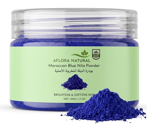 AFLORA NATURAL Moroccan Blue Nila Powder 100g – 100% Pure & Natural – Skin Brightening Face & Body Mask – Helps Reduce Tan, Dark Spots & Uneven Tone – Traditional Moroccan Beauty Care
