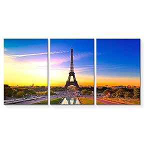 3 Piece Canvas Wall Art for Living Room Bedroom Home Artwork The Eiffel Tower Paintings Ready to Hang - 16"x24" x 3 Panels