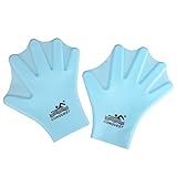 Flammi Unisex Adult/Kids Silicone Webbed Swim Gloves Closed Full Finger Gloves for Diving Snorkeling (Pair, Blue)