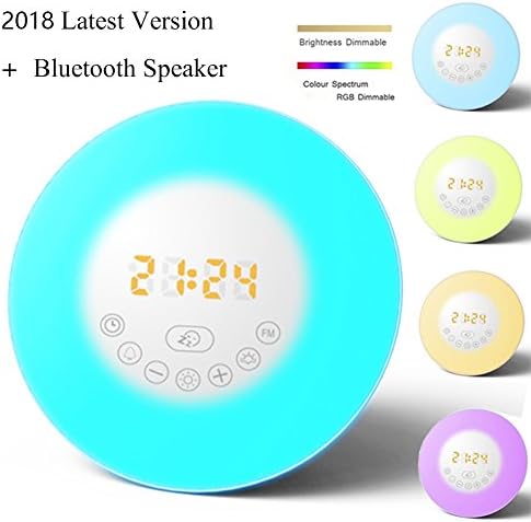 (2017 Latest Version)Sunrise Alarm Clock, Bluetooth Speaker Function Wake up light, Alarm Clock with 6 Nature Sounds, FM Radio, 7 Colors Night Light,Touch Control, Snooze, USB Charger and AUX Function