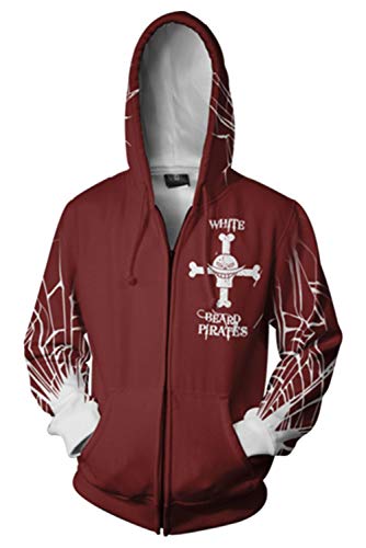 Hibuyer 3D Printing Whitebeard Pirates Casual Adult Zip up Hoodie Sweatshirt Cosplay Costume Unisex (XX-Large)