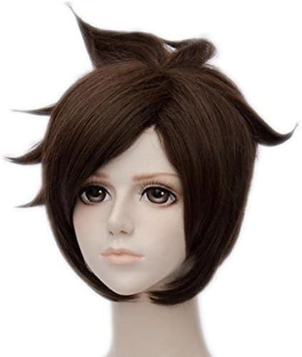 MSHUI Overwatch OW Tracer Lena Oxton Anime Cosplay Wig Brown Short Hair
