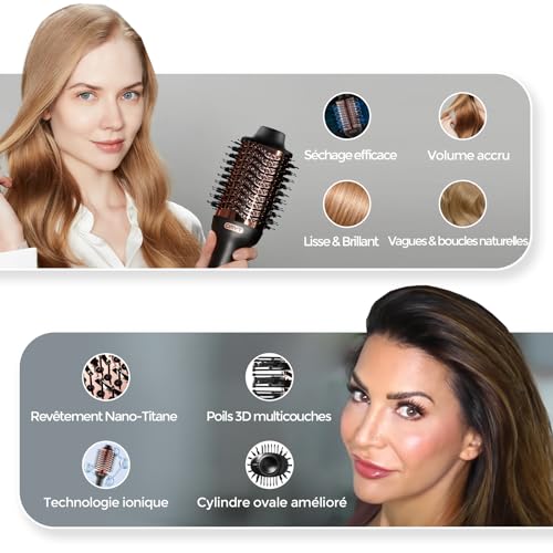 TYMO Heated Blower Brush - One-Step Hair Dryer and Ionic Volume Brush for Quick Dry, Smooth, Curl, Create Volume, 3 Temperatures, 1200 W, Gold