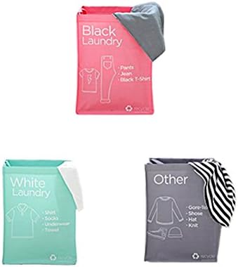 LivenseHome Recycle Bin, Laundry Hamper Drawstring Waterproof Compartment Container Pack of 3 Pink ,Grey, Mint (Laundry Hamper)