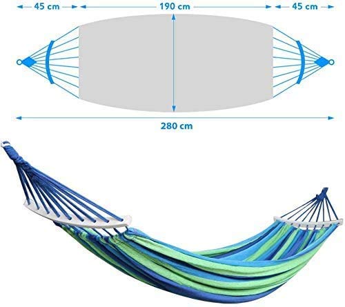 Hängematte-Outdoor Baumwolle, Stabhängematte-Doppelhängematte mit Holzstäben und Tragetasche, HOSPAOP 260x150CM… – Bild 8