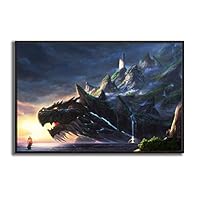 Framed Canvas Wall Art Knight Fighting The Fire Dragon Canvas Prints Home Artwork Decoration for Living Room,Bedroom - 16x24 inches