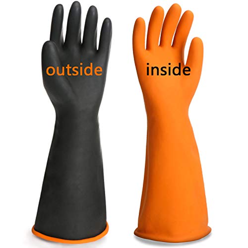 Black Latex Gloves, EnPoint 3 Pairs 17.7 Inches Heavy Duty Laboratory Chemical Latex Gloves for Long-lasting Chemical Protection Strong Acid and Alkali Resist Work Gloves