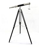 A Marine Chrome Brass Black Leather Telescope Brown