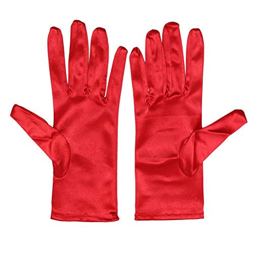 Xuhan Short Banquet Opera Satin Gloves for Women Wrist Length (Red)