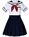 Japanese School Girls Short Sleeve Uniform Sailor Navy Blue Pleated Skirt Anime Cosplay Costumes sweater with Socks setXS(Tag S)