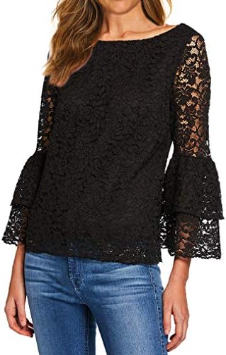 Tobrief Women's Short Sleeve/Long Sleeve Sexy Sheer Mesh Lace Blouse Peplum Top