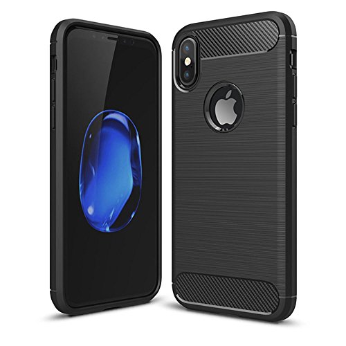 iPhone x Case, iPhone 10 Case,Carbon Fiber Silicone Protective Sleeve TPU Cover Phone Case for Apple iPhone x/iPhone 10-5.8 (Black)