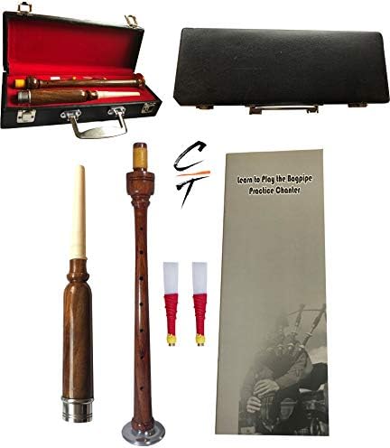CT Brand New Great Highland Bagpipe Practice Chanter Brown, Silver Mounts, Hard Case, Tutor Book and 2 Reeds