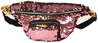 YAMATE Waist Pack, Unisex Mermaid Flake Fanny Purse Hip Bag for Outdoors Workout Traveling Casual Running Hiking Cycling (Pink/Gold)
