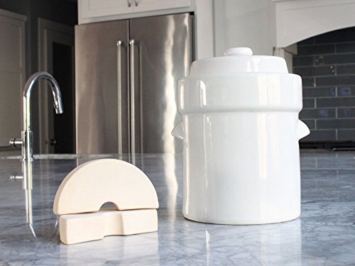 Humble House Fermentation Crock German-Style SAUERKROCK "Family" 10 Liter (2.6 Gallon) Water Sealed Jar, Lid and Weights in Natural White - For Fermenting Sauerkaut, Kimchi and Pickles!