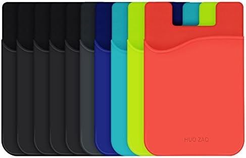HUO ZAO cc009 Cell Phone Wallet, Silicone Credit Card Id Holder with Adhesive Stick-on Fits Apple iPhone iPad Samsung Galaxy Android Smartphones, Table, Refrigerator, Door - Mixed Colors - 10 Piece