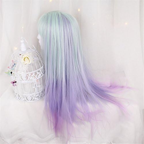 Long Ombre Blue T Purple Synthetic Kinky Curly Hairstyle Wigs For High Temperature Fiber (straight)