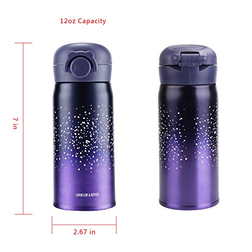 EsOfficce Water Bottle Thermoses,Stainless Steel Vacuum Insulated Keep Hot Cold Thermal Flask,Leak Proof BPA Free Thermal Cups for Kids Adult Office School Indoor Outdoor,12oz,Starry Gradient Purple - Thumbnail 6