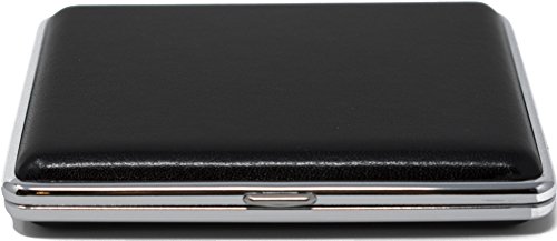 Leather Nickle-Plated Metal Cigarette Herbal Cigarette Cigar Tobacco Carrying Stash Storage Case (100s, Black Smooth)