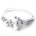 KONOV Mens Womens Leather Bracelet, Braided Anchor Wrap Bangle, White Silver