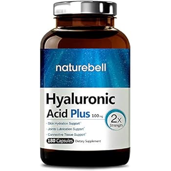 NatureBell Hyaluronic Acid Capsules, 100mg,180 Capsules, Powerfully Supports Antioxidant, Skin Hydration and Joints Lubrication, No GMOs and Made in USA
