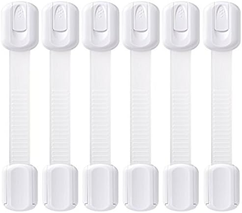 Baby Safety Lock | MommasTouch NO TOOLS required baby Lock for Cabinets, Drawers, Toilets, Ovens, Appliances | 3m adhesive adjustable lock strap (6 pk color White) (6)