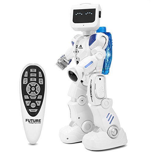 Zooawa Remote Control Robot, Hydroelectric Power Rechargable Intelligent Programmable Humanoid Dancing RC Toy for Kids Over 3 – White + Blue