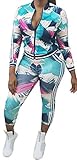 Pxmoda Women's 2 Piece Geometric Bodycon Sweatsuit Tracksuit Set