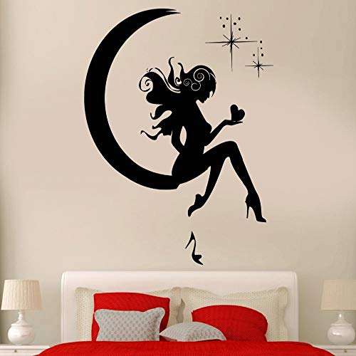 Zhuziji Sticker Mural Vinyle Decal Fille Fee Lune Etoiles Reve Ado Decor Amovible Vinyle Stickers Muraux Pour Chambre D Enfants Vinilos Pare Rouge 40x45cm Drone Office