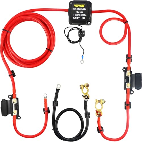 VEVOR Doppelbatterie Trennrelais 12 V Split Charge Kit, 140 A spannungsempfindliches Relais Set -30 bis 105 ℃, automatisches Ladegerät & Kabel Set für Lastwagen