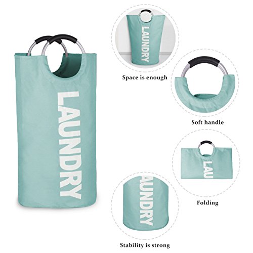 Outdoorfly Large Collapsible Laundry Basket Hamper with Durable Handles Foldable Storage Dirty Clothes Underwear Washing Bag Toys Books Storage Bags for Men & Women (Light Blue)