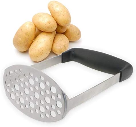 Stainless Steel Potato Masher/Ricer/Press - with Broad and Ergonomic Horizontal Handle - for Smooth Mashed Potatoes, Vegetables and Fruits