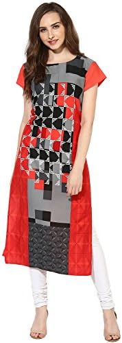 Vaamsi Women's Indian Tunic Top Crepe Kurti(PK1382_Red_L)