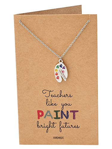 Quan Jewelry Artist Painter's Palette Necklace, Art Teacher Gifts with Greeting Card, Adjustable Stainless Steel Chain from 16-inch to 18-inch