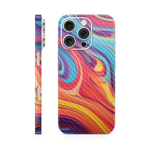 Carbon Fiber Phone Skin Compatible with Apple iPhone 16 Pro - Orange Pour - Pre…