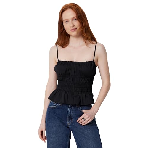 Amazon Essentials Women's Regular-Fit Smocked Cotton Stretch Poplin Tank, Black…