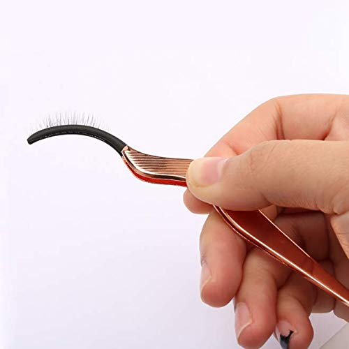 DNHCLL Stainless Steel False Eyelashes Applicator Tool Portable Eyelash Extension Tweezers Remover Clip Nipper(Rose Gold)