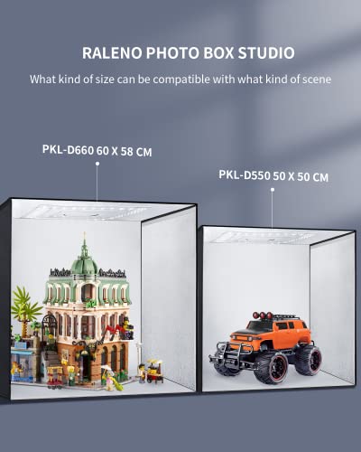 RALENO Photo Light Box 60 x 60 cm, Super Bright Folding Photo Studio with 65 W, 5500 K, 97 CRI Adjustable Light, Includes 6 PVC Backgrounds
