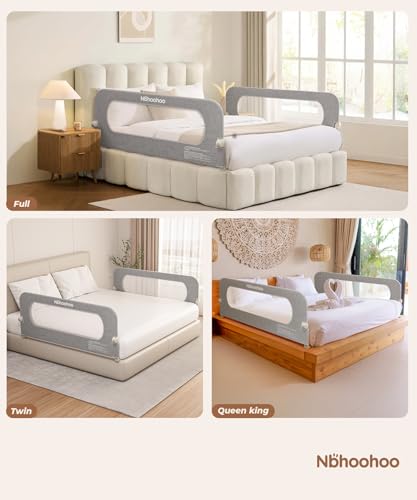 NBHOOHOO Toddler Bed Rail 71 Inch - Foldable Swing Down Bed Rails for Toddlers, Gap Free Double Crossbar Safety Bed Guard Rail for Kids, No Tool Install Fence for Twin Full Queen King Beds, Grey
