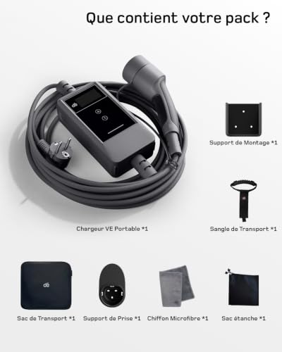 dé 3.7kW Electric Car Charger APP [10m, 6-16A] Electric Car Charging Cable with Wall Mount, Type 2 Digital LCD Charger, Compatible with E-208, Model Y, E-Tech and Other EV/PHEV