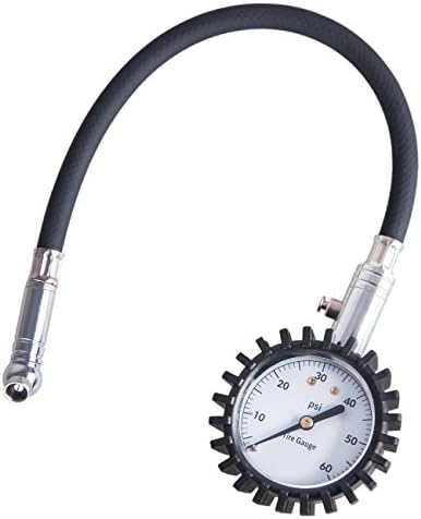 OKEYN Tire Pressure Gauge, Air Pressure Tire Gauge with Hose and Long Chuck for Car, Motorcycle, Bike, Truck, RV, SUV, ATV- High Accuracy &amp; Heavy Duty (60 PSI)