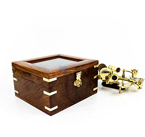Nagina International White Starline 5" Premium Nautical Brass Sextant With Deluxe Rosewood Crafted Glass Case | Wooden Box | Maritime Reproduced Collectibles | Children's Gift