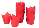 Tulip Cupcake Liners - 100-Pack Medium Baking Cups, Muffin Wrappers, Perfect for Birthday Parties, Weddings, Baby Showers, Bakeries, Catering, Restaurants, Red