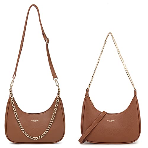 David Jones - Women's Shoulder Bag – Chain Shoulder Bag Imitation Leather Hard PU Leather – Small Crescent Hand Bag – Handbag Clutch Hobo Clutch Evening Crossbody Bag Trend – White